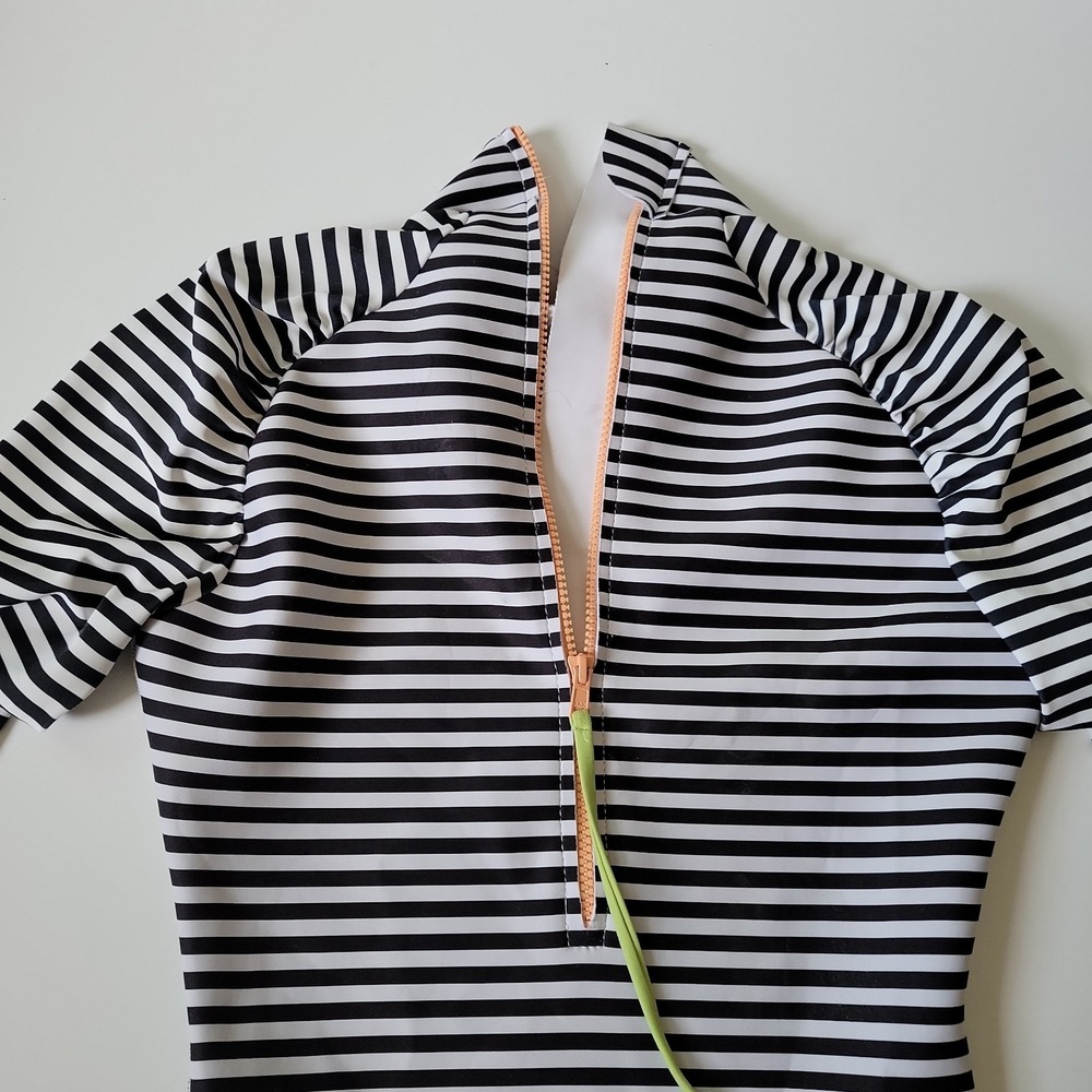 Seea Black and White Striped Long Sleeve One-Piece Swimsuit - Picture 5 of 12